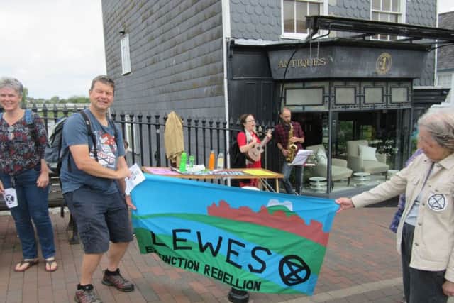 An Extinction Rebellion protest by XR Lewes Theatre Group in July