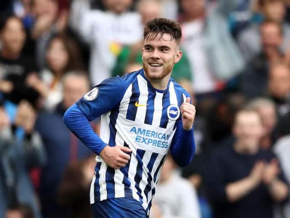 Aaron Connolly is all smiles after his two-goal blast helped Brighton and Hove Albion to victory against Tottenham Hotspur
