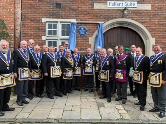Members of the Lodge of Union 38 outside Pallant Suite on Sunday