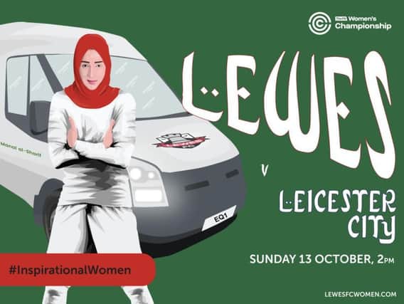 Lewes FC's poster featuring Manal al-Sharif