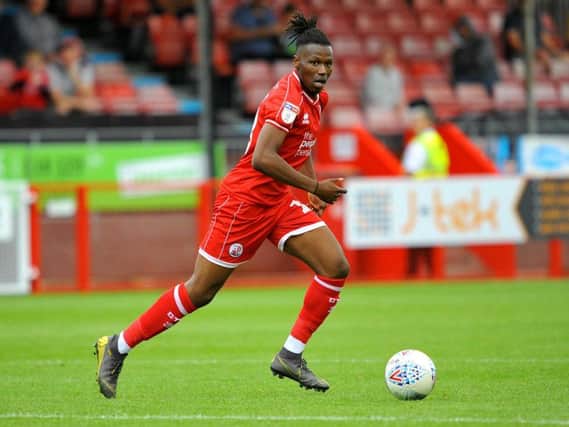 Crawley Town will be without the suspended David Sesay for Saturday's visit of Colchester United. Picture by Steve Robards