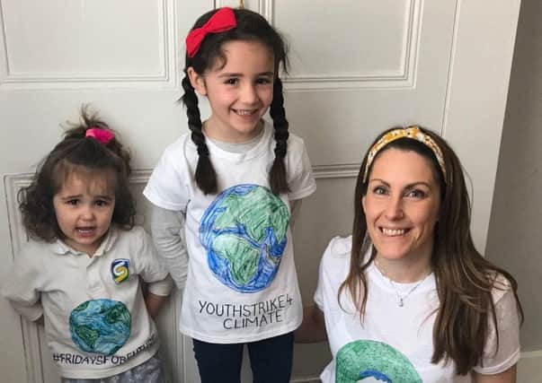 Sally Lee and her two children joined in peaceful protests in London