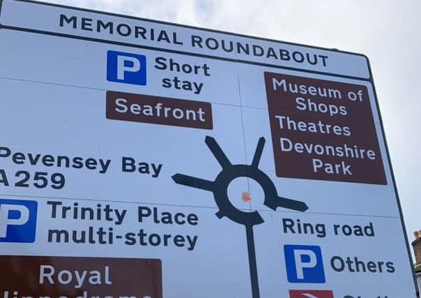 Memorial roundabout roadsign Eastbourne SUS-191024-130504001