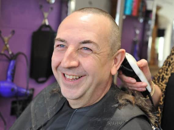 Bognor man Richard Johnson has his head shaved for charity after overcoming cancer. Photo: Steve Robards SR23101903
