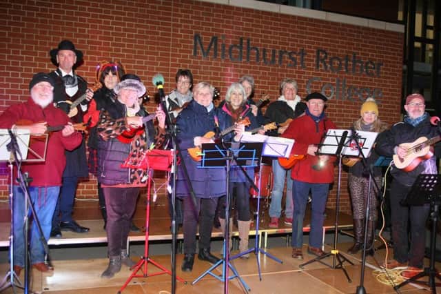 DM18104106a.jpg. Midhurst Rother College's community fireworks. The South Downs Ukes. Photo by Derek Martin Photography. SUS-180311-175111008