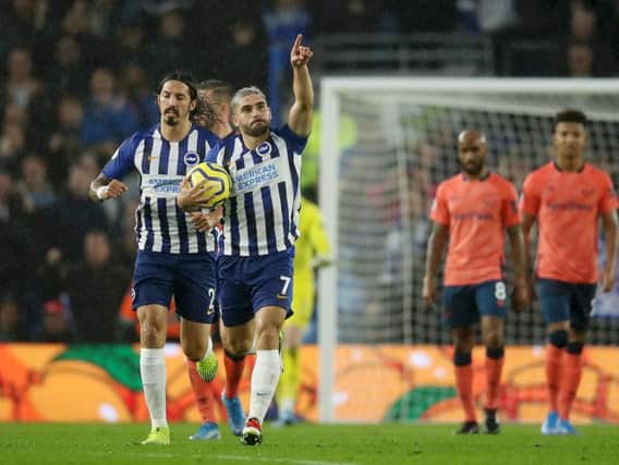 Brighton and Hove Albion striker Neal Maupay scored his fourth goal of the season against Everton