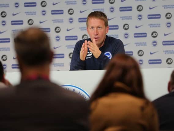Brighton and Hove manager Graham Potter speaks to the media ahead of their Premier League match against Norwich City. (Picture: Paul Hazlewood BHAFC)