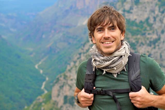 Programme Name: Greece With Simon Reeve - TX: n/a - Episode: n/a (No. 2) - Picture Shows: at the Vikos Gorge, the deepest gorge in the world.  Simon Reeve - (C) BBC - Photographer: Olly Bootle SUS-191010-154016003