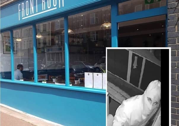 Front Room cafe in Seaford and right, the CCTV image released