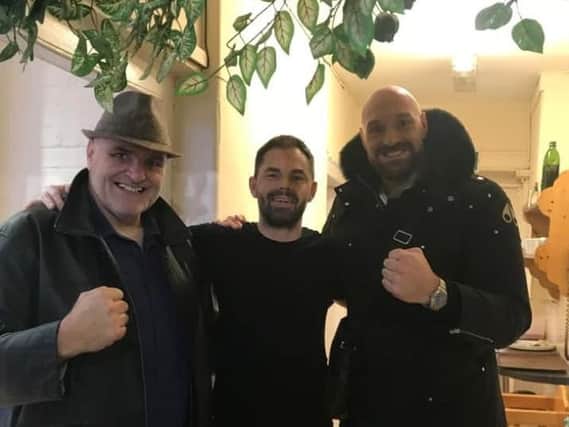 From left: John Fury, Simon Newman and Tyson Fury. Picture via Crispins Caf