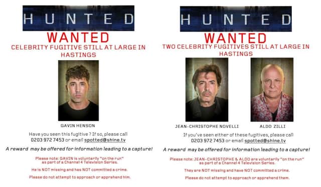 Posters circulated on social media in a bid to catch the celebrity fugitives. Photos courtesy of Twitter/Hunted HQ.