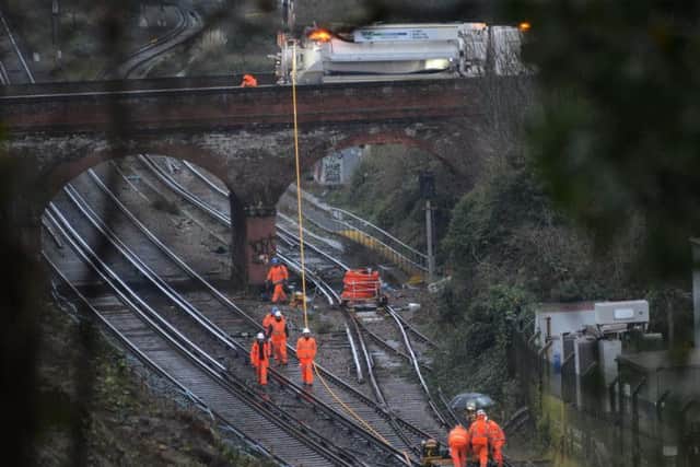 Network Rail engineers working atBoPeep Junction near West St Leonards Station. Photo: Justin Lycett