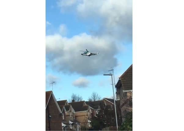 The air ambulance in Eastbourne this afternoon, image by Frazer Wilson