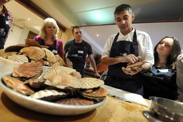 Scallop cookery course at Webbe's at the Fish Cafe, Rye. 28/2/12
Part of Rye Scallop Week.
Paul Webbe. ENGSUS00120120228145646