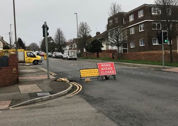 Battle Road has been closed at the junction with Old Church Road and Upper Church Road. Picture: Daniel Burton