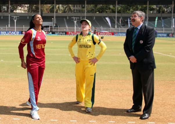 David Jukes oversees the toss for the Women's World Cup final between Australia and West Indies