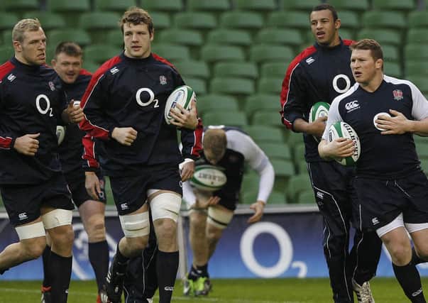 England's (left-right) James Haskell, Joe Launchbury, Courtney Lawes and Dylan Hartley Julien Behal/PA Wire.