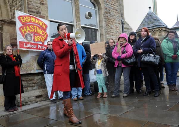 Labour's candidate for MP, Sarah Owen, pictured at the protest on Saturday (16th March).