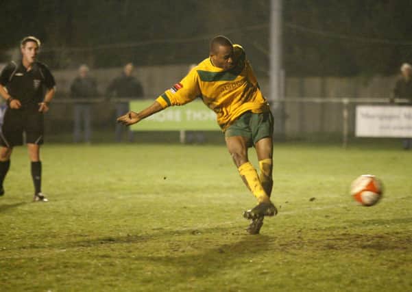 Tony Nwachukwu scores from the penalty spot last night. Picture by John Lines
