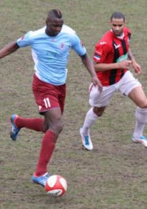 Alassane N'Diaye on the ball for Hastings United against Lewes on Saturday. Picture by Terry S. Blackman