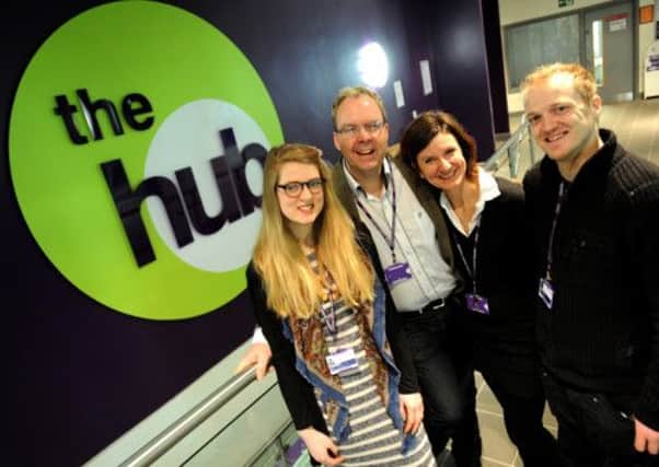 Ysella Griffin (Lecturer), Jonathan Goodwin (Artistic Director), Paula Watkins and Paul Tilbrook (Technical Manager) at The Hub. Photo Steve Robards