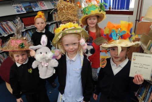 S14574H13 The Easter bonnet winners at Glebe Primary School in Southwick