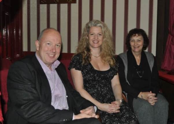 Amanda OReilly middle; meeting with Tina Tilley of Worthing and Adur Chamber of Commerce and chamber member Chris Coopey