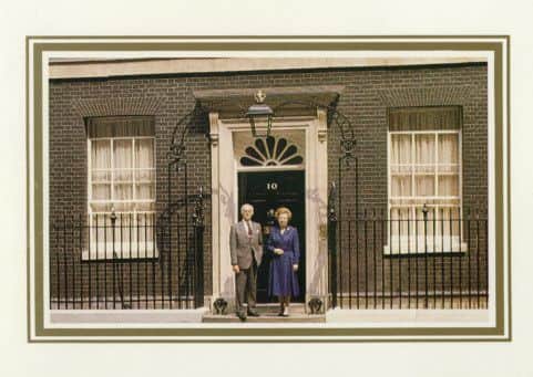 Horsham photojournalist John Jochimsen's photograph of Margaret and Denis Thatcher outside Number 10 Downing Street for their Christmas card