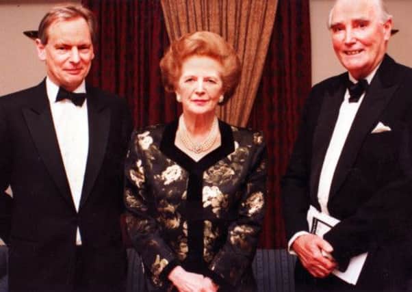 Margaret Thatcher meets MP Francis Maude and former Horsham MP Peter Hordern in Gatwick in 1996 -photo by steve cobb
