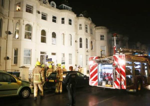 Emergency services attend the blaze in South Terrace, Littlehampton, which trapped four people    PHOTO: Eddie Mitchell