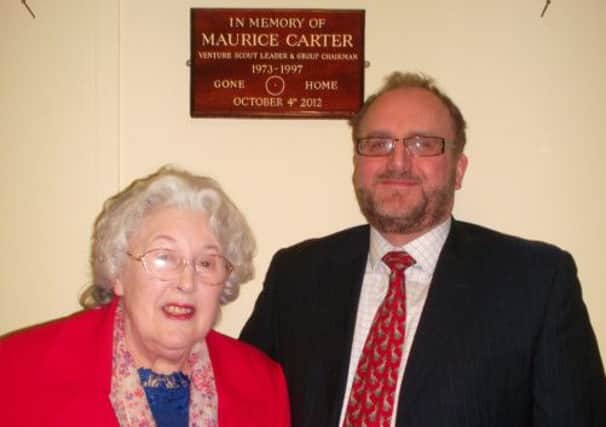 Widow Joy Carter and her son Jonathan Carter at the unveiling of a plaque in memory of Littlehampton Sea Scouts' stalwart Maurice Carter