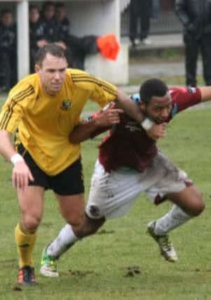 Hastings United full-back Elliott Cox in action against Hendon last weekend. Picture by Terry S. Blackman