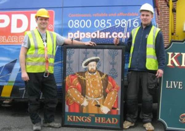 Paul Padgham and Simon Weatherstone with the Kings Head sign