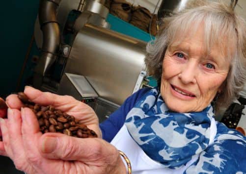 JPCT 170413 Coffee Real Ltd launches new blend 'Born Free'.  Virginia McKenna OBE, founder and trustee of the Born Free Foundation, in attendance to roast the first batch - pictured holding the roasted beans. Photo by Derek Matin