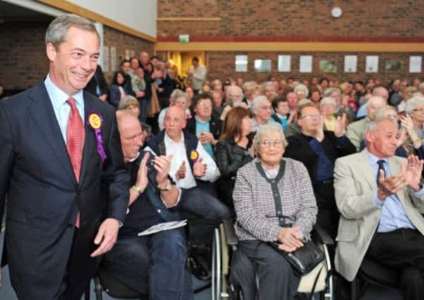 JPCT 220413 Nigel Farage, UKIP leader, holding a public meeting at Lodge Hill Centre, Coldwaltham, before the local county elections. Photo by Derek Martin