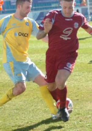 Action from Hastings United's 1-1 draw away to Canvey Island on Saturday. Picture by Simon Newstead