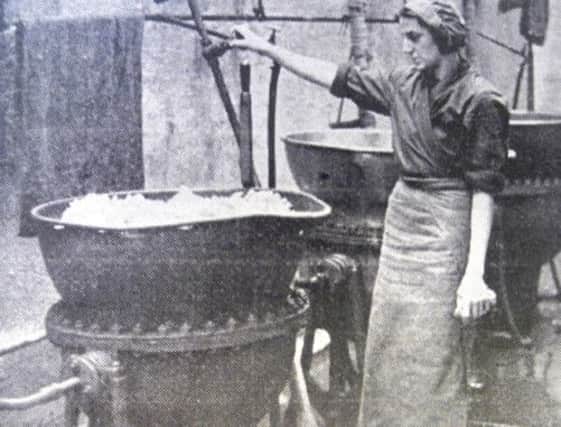 The orange peel being cooked in huge pans, while the flesh is being similarly treated elsewhere. In order to preserve the essential oil of the peel - that's where marmalade gets its piquant tang - the peel is cooked in large pieces and shredded later