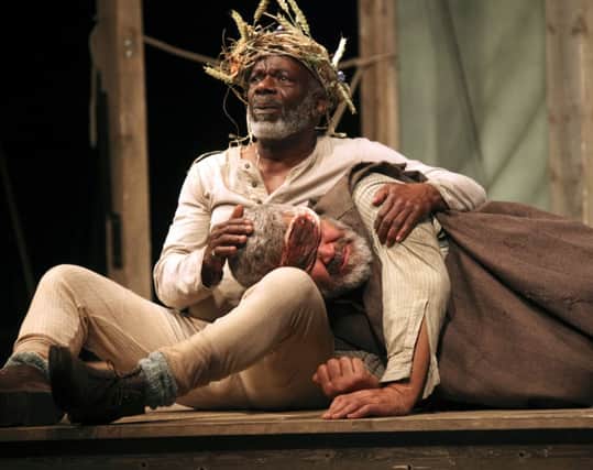 Joseph Marcell as King Lear (left) with Rawiri Paratene as Gloucester