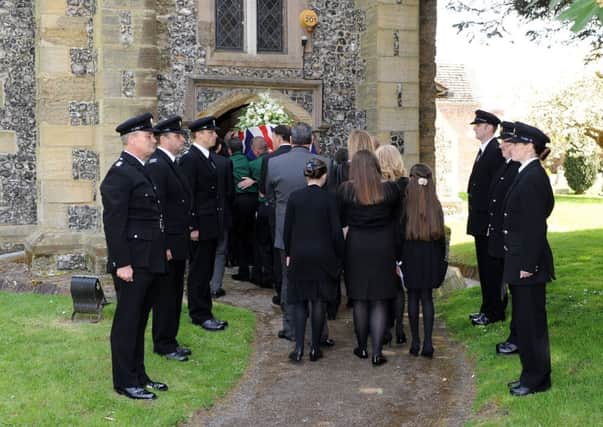 The guard of honour as Ferring nurseries' late owner is escorting into St Mary's Church, East Preston. L19102H13