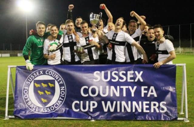 East Preston lift the RUR Cup           Picture by Sussex FA