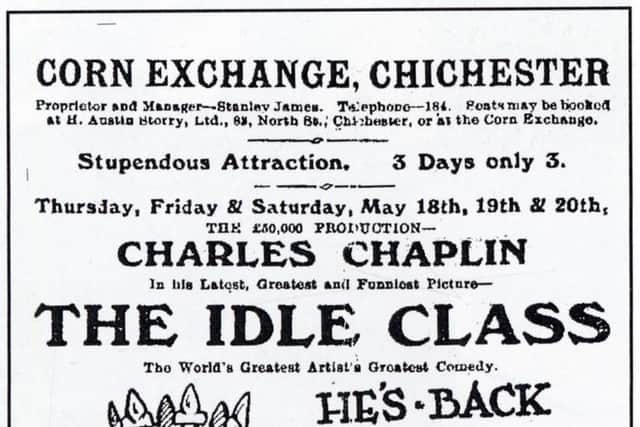 A Chichester Observer advert for a new Charlie Chaplin film in 1922.