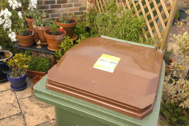 Horsham District Council brown bins with the green waste charge sticker