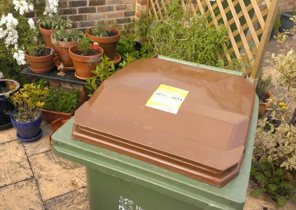 Horsham District Council brown bins with the green waste charge sticker