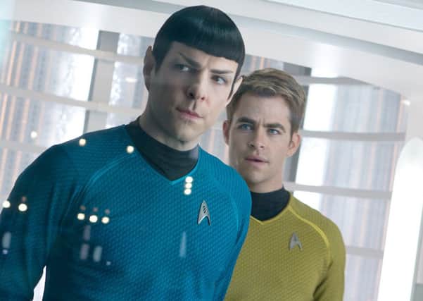Spock (Zacharay Quinto) and Captain Kirk (Chris Pine).