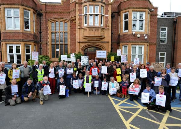 About 70 people at the MSDC offices protesting against Wates development in Lindfield