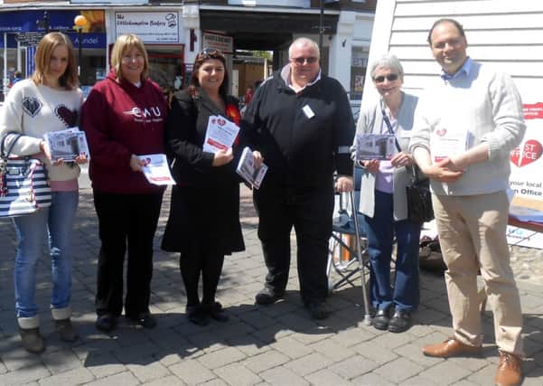 Pictured from the left: Carly Godwin, Sheila Dale (CWU), Emily Westley, (Labour MEP candidate), councillor Mike Northeast, Christine Macdonald and James Watkins (Labour MEP candidate)