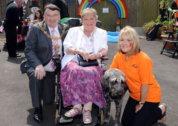 Pauline Fox, CEO of Worthing Scope, at the fun day with the mayor, mayoress and Herbie the dog