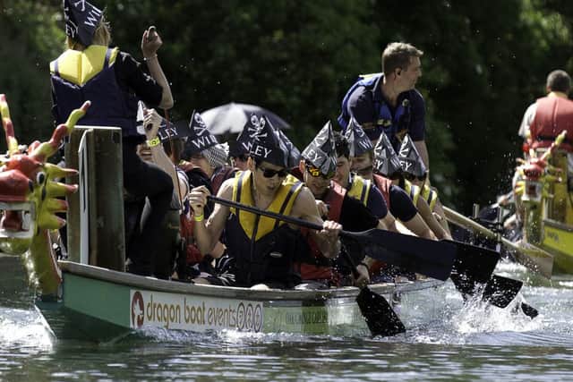 Wiley's Dragons finish ahead of 1st Barnham Scout Group in the second dragon boat race of the day.
