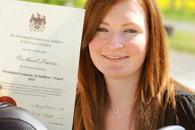 JPCT 050613 Rachel Davis, 22, has received an award from Princess Anne at Buckingham Palace for her work in saddlery. Photo by Derek Martin