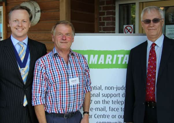 Cllr Christian Mitchell, Vice Chairman of Horsham District Council (left) meeting with Philip Midwinter, Horsham Samaritans Branch Chairman (centre) and Stephen Hoddell, Chairman of Samaritans UK and Northern Ireland (right) on the occasion of Horsham Samaritans Branch's 40th Anniversary